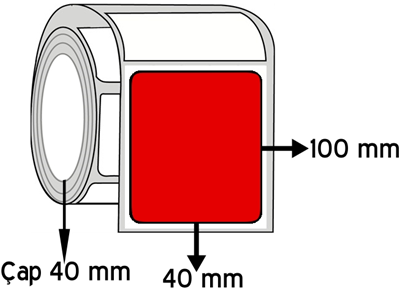  Kırmızı Renkli 40 mm x 100 mm ÇAP 40 mm Barkod Etiketi ( 10 Rulodur )