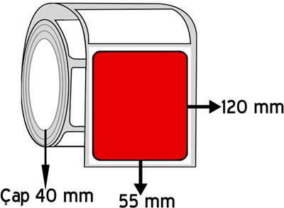  Kırmızı Renkli 55 mm x 120 mm ÇAP 40 mm Barkod Etiketi ( 10 Rulodur )