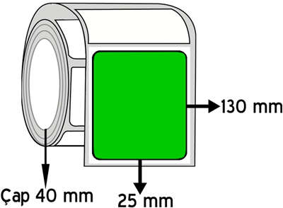 Yeşil Renkli 25 mm x 130 mm ÇAP 40 mm Barkod Etiketi ( 10 Rulodur )