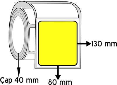 Sarı Renkli 80 mm x 130 mm ÇAP 40 mm Barkod Etiketi ( 10 Rulodur )