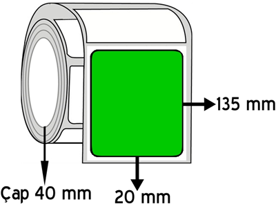 Yeşil Renkli 20 mm x 135 mm ÇAP 40 mm Barkod Etiketi ( 10 Rulodur )