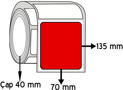  Kırmızı Renkli 70 mm x 135 mm ÇAP 40 mm Barkod Etiketi ( 10 Rulodur )