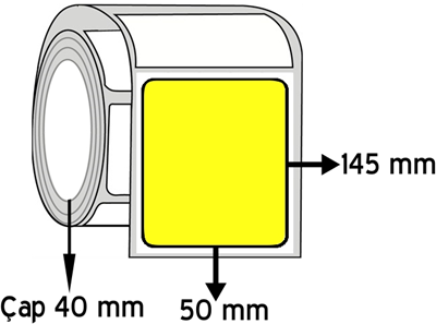 Sarı Renkli 50 mm x 145 mm ÇAP 40 mm Barkod Etiketi ( 10 Rulodur )