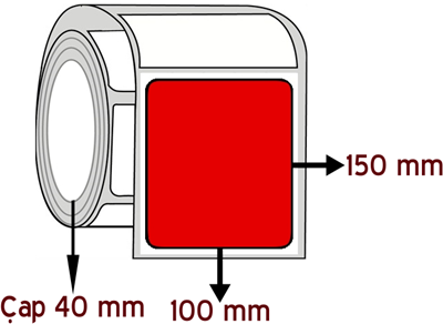  Kırmızı Renkli 100 mm x 150 mm ÇAP 40 mm Barkod Etiketi ( 10 Rulodur )