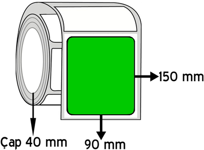 Yeşil Renkli 90 mm x 150 mm ÇAP 40 mm Barkod Etiketi ( 10 Rulodur )