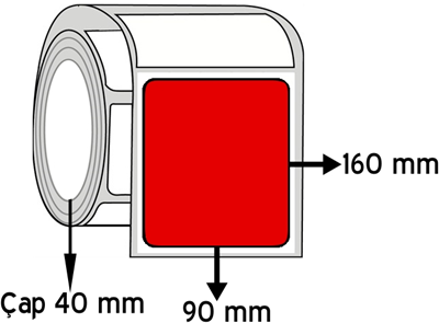  Kırmızı Renkli 90 mm x 160 mm ÇAP 40 mm Barkod Etiketi ( 10 Rulodur )