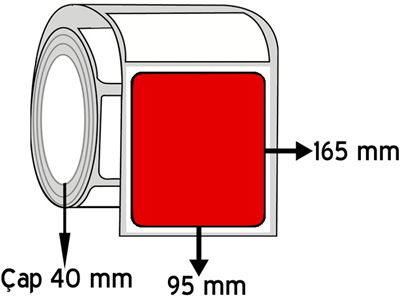  Kırmızı Renkli 95 mm x 165 mm ÇAP 40 mm Barkod Etiketi ( 10 Rulodur )