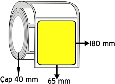 Sarı Renkli 65 mm x 180 mm ÇAP 40 mm Barkod Etiketi ( 10 Rulodur )