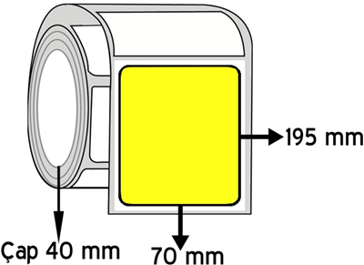 Sarı Renkli 70 mm x 195 mm ÇAP 40 mm Barkod Etiketi ( 10 Rulodur )