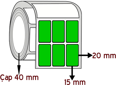 Yeşil Renkli 15 mm x 20 mm YY 3'lü ÇAP 40 mm Barkod Etiketi ( 10 Rulodur )