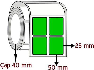 Yeşil Renkli 50 mm x 25 mm YY 2'li ÇAP 40 mm Barkod Etiketi ( 10 Rulodur )