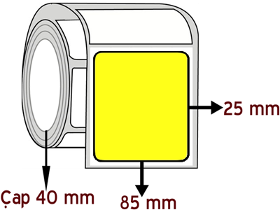 Sarı Renkli 85 mm x 25 mm ÇAP 40 mm Barkod Etiketi ( 10 Rulodur )