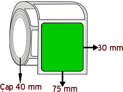 Yeşil Renkli 75 mm x 30 mm ÇAP 40 mm Barkod Etiketi ( 10 Rulodur )