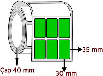 Yeşil Renkli 30 mm x 35 mm YY 3'lü ÇAP 40 mm Barkod Etiketi ( 10 Rulodur )