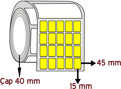 Sarı Renkli 15 mm x 45 mm YY 5'li ÇAP 40 mm Barkod Etiketi ( 10 Rulodur )