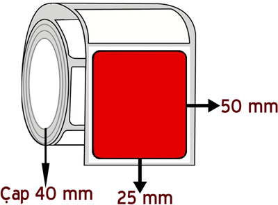  Kırmızı Renkli 25 mm x 50 mm ÇAP 40 mm Barkod Etiketi ( 10 Rulodur )