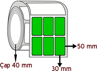 Yeşil Renkli 30 mm x 50 mm YY 3'lü ÇAP 40 mm Barkod Etiketi ( 10 Rulodur )