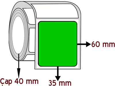 Yeşil Renkli 35 mm x 60 mm ÇAP 40 mm Barkod Etiketi ( 10 Rulodur )