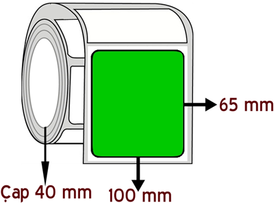 Yeşil Renkli 100 mm x 65 mm ÇAP 40 mm Barkod Etiketi ( 10 Rulodur )