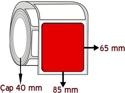  Kırmızı Renkli 85 mm x 65 mm ÇAP 40 mm Barkod Etiketi ( 10 Rulodur )