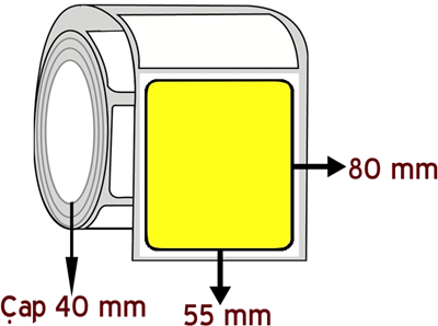 Sarı Renkli 55 mm x 80 mm ÇAP 40 mm Barkod Etiketi ( 10 Rulodur )