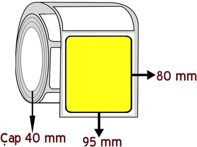 Sarı Renkli 95 mm x 80 mm ÇAP 40 mm Barkod Etiketi ( 10 Rulodur )