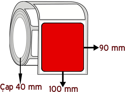  Kırmızı Renkli 100 mm x 90 mm ÇAP 40 mm Barkod Etiketi ( 10 Rulodur )